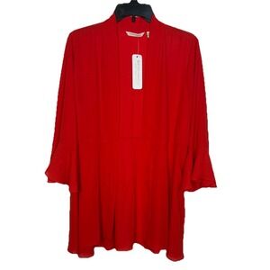 Soft Surroundings Red Terrific Topper Cardigan L Lightweight Breezy Bell Sleeve